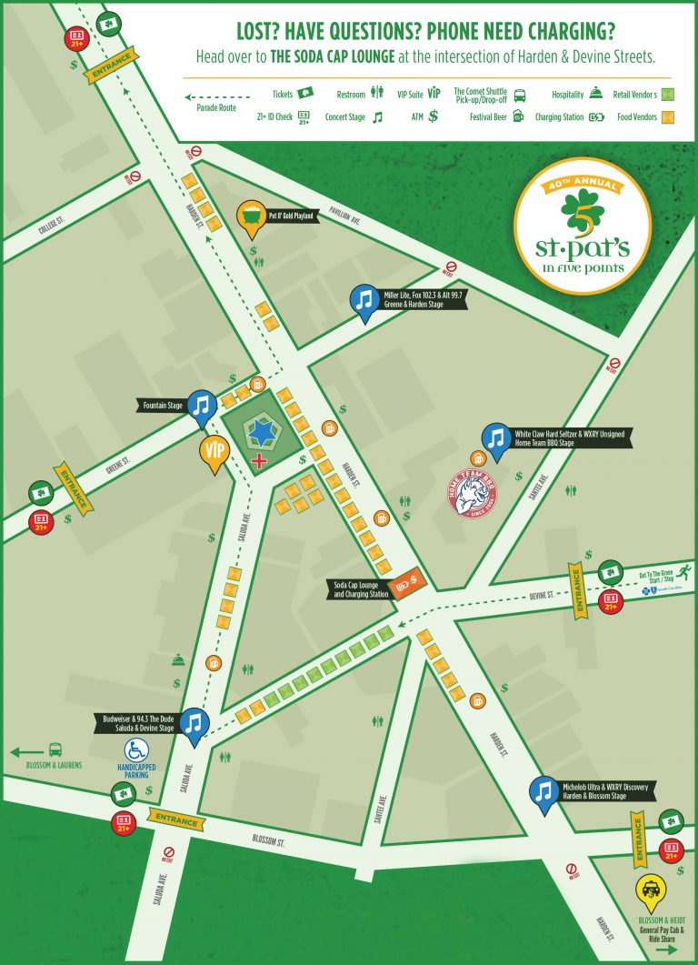 Festival Map + Directions V1 St. Pat's in Five Points Columbia, SC